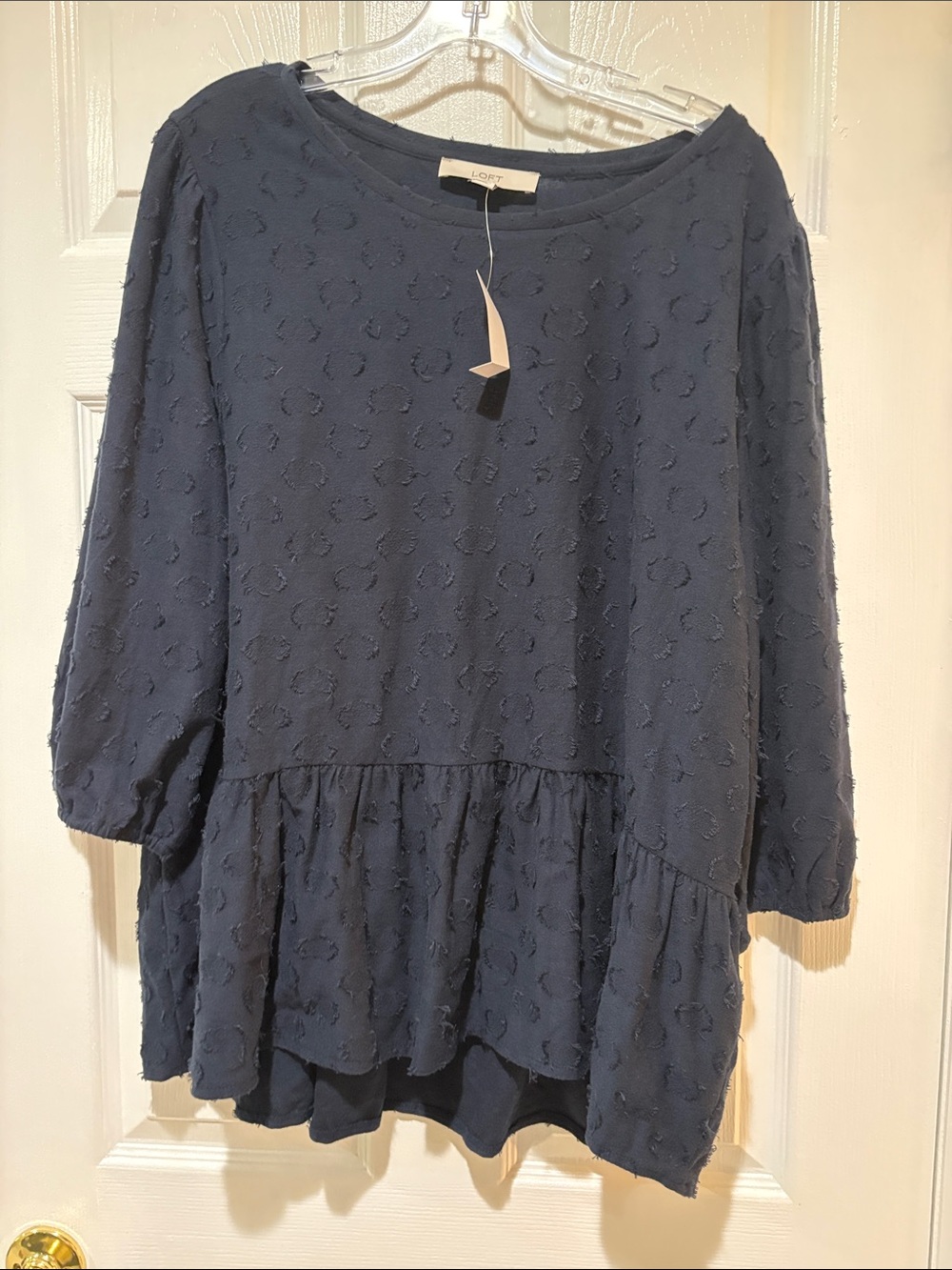 LOFT Navy Textured Peplum Tunic